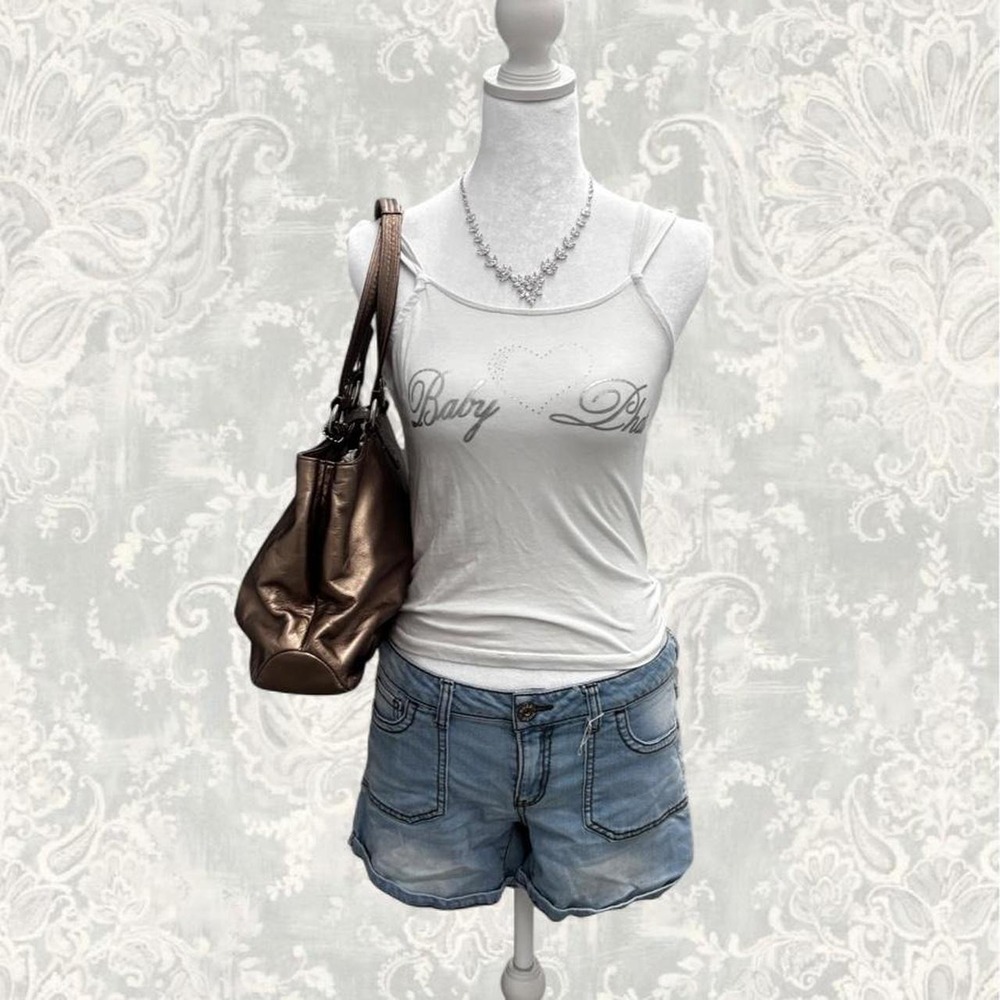 Baby Phat White Ribbed Logo Tank Top